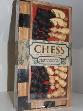 Vintage Wooden Chess Set Hand Made in Thailand Hand Carved Brand New Sealed